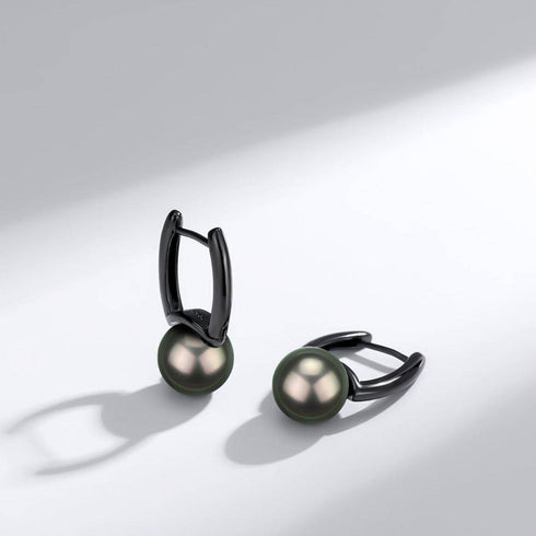 9-10mm Tahitian Pearl & Noir Elegance Barrel Earrings - House Of Pearls